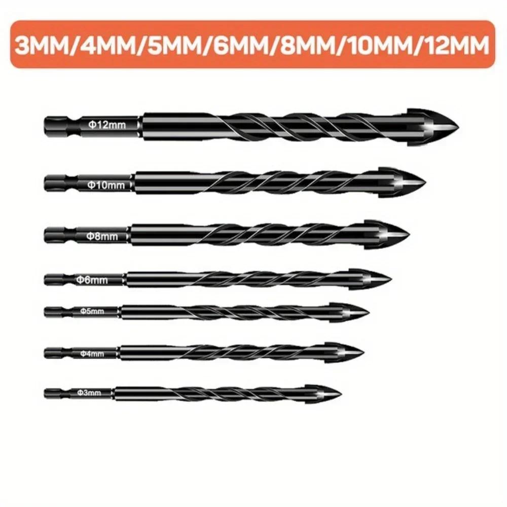 7pcs 3mm-12mm Cross Hex Tile Drill Bits Set For Glass Ceramic Concrete Hole Opener Brick Hard Alloy Triangle Bit Tool Kit