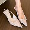 Bow Pointed Toe Women's Sandals Fad Elegant Shallow Mid Heels Shoes Spring Designer Pumps 2025 Trend Dress Sandalias De Mujer