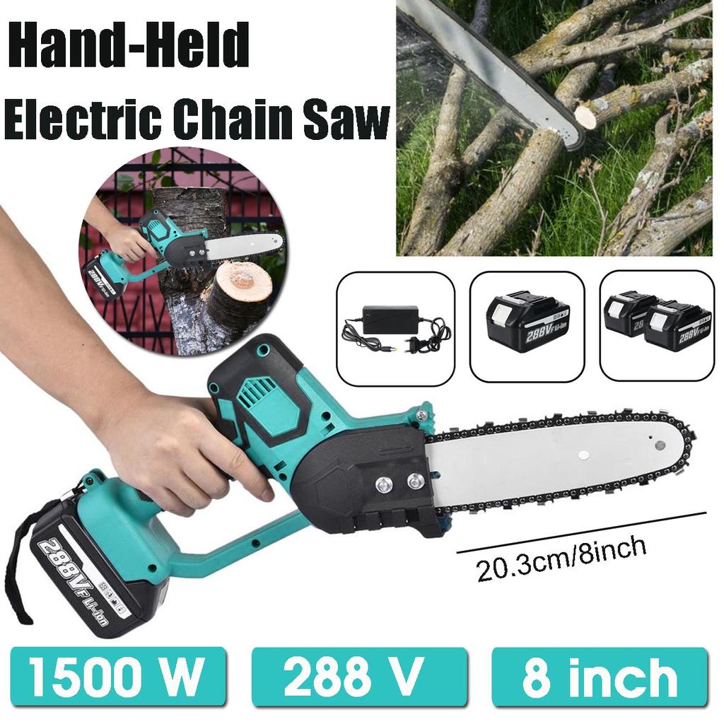 8-дюймовая перезаряжаемая электрическая пила, 288 В, бензопила, 1500 Вт, бесщеточный двигатель, деревообрабатывающий электроинструмент с 2 батареями, набор резаков по дереву