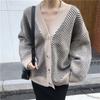Women's Knitwear Autumn Winter Striped V-Neck Cardigans Buttons Oversize Lady Sweaters Vintage Tops