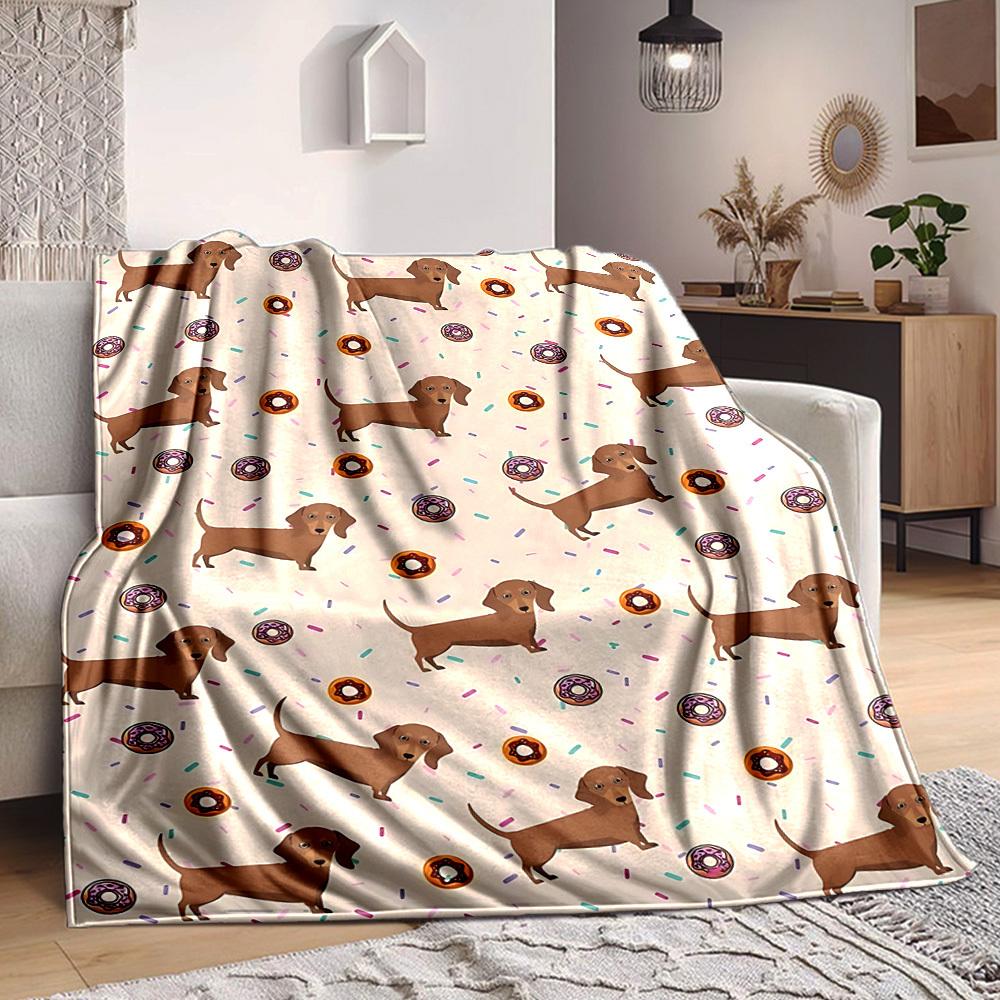 1pc Dachshund Donut Lightweight Flannel Blanket, Comfortable and Warm Blanket, for Office and Camping Sofa Bed109