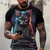 Мужская 3D-печатная футболка Милый рисунок кота Короткий рукав Круглый вырез Пуловер Повседневный топ