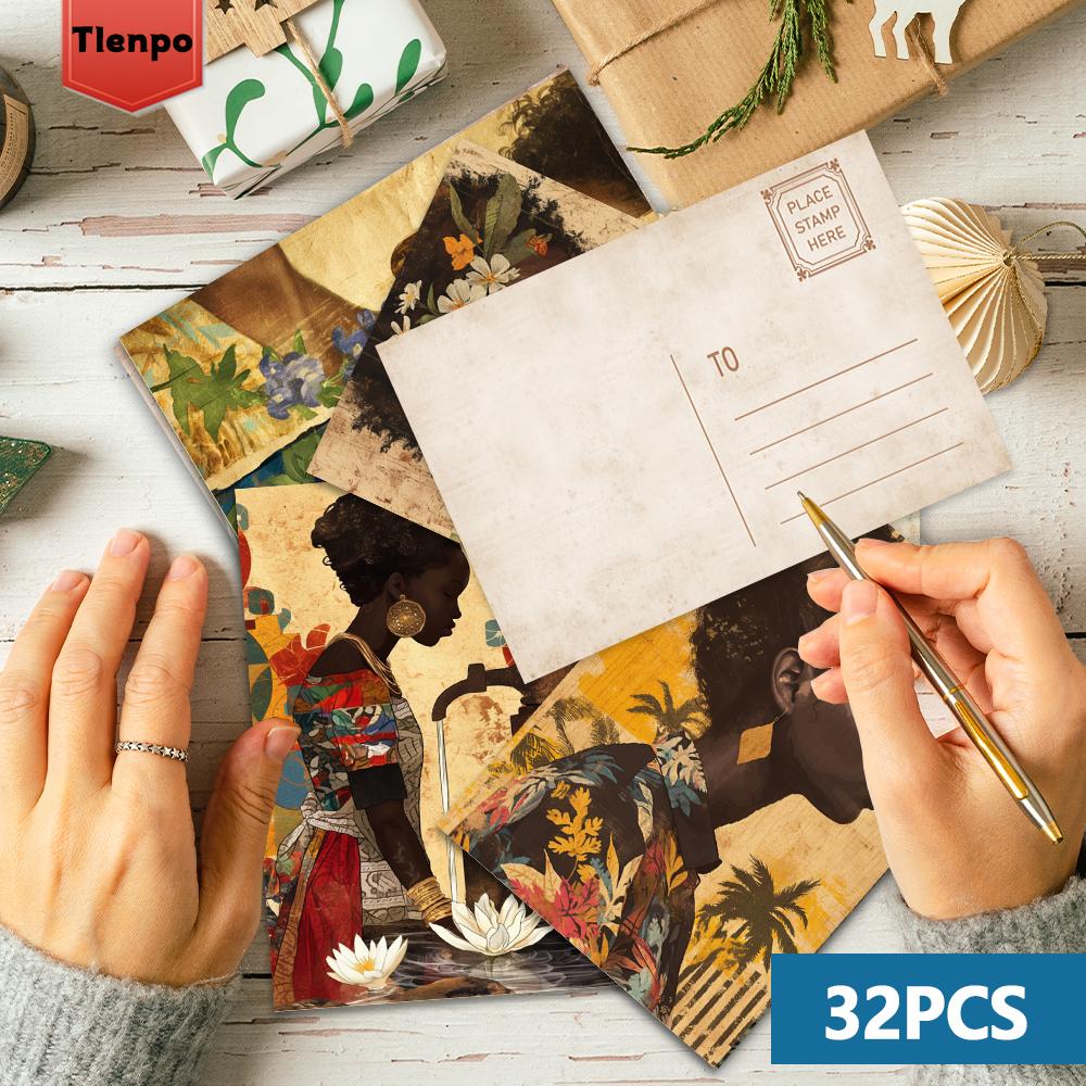 32 шт., Открытки с портретами чернокожих женщин, Женское очарование, Подарки на день рождения/юбилей, Коллекционные предметы, Подходят для дарения, Можно отправлять по почте.