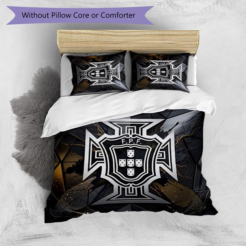 Portugal Football Printed Bedding 3 Piece Set Cozy Breathable Bed Cover Set as Housewarming Holiday Gift