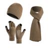 3 In 1 Knitted Cap Solid Color Touchscreen Gloves Simple Winter Cable Beanie Hat for 3Pcs/Set Men