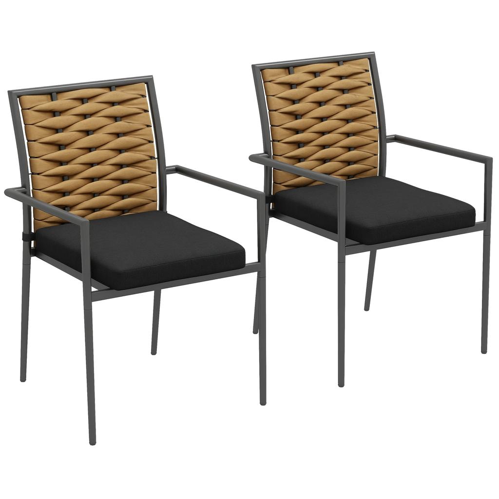 Garden Chairs Outdoor Chairs Patio Chairs, Weather-Resistant, Modern Design, 57 x 58 x 87cm, Brown+Black+Gray