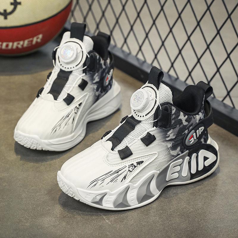 Детские баскетбольные кроссовки Мальчики Весна и Осень кожаные новые белые сетчатые кроссовки на липучке звук трения беговые кроссовки