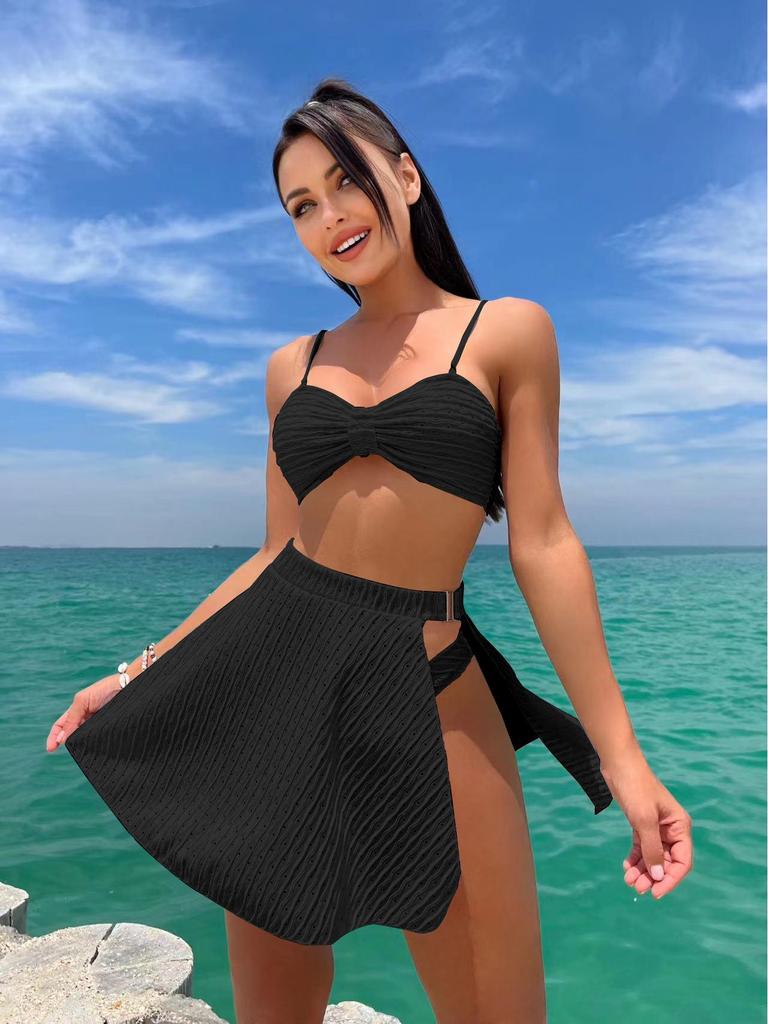 2023 Европейский и американский сексуальный сет бикини из трех частей с сетчатой юбкой