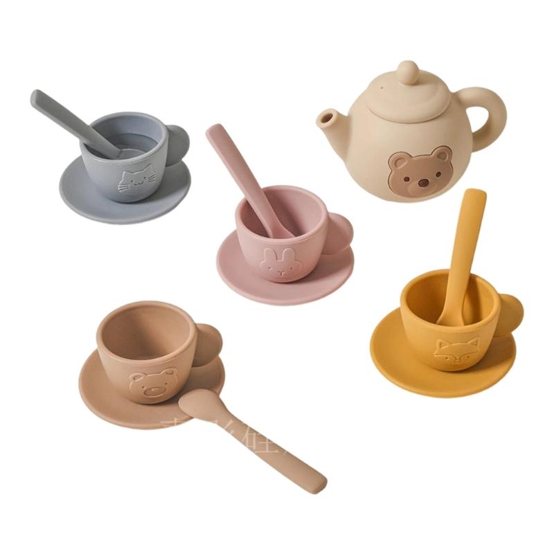 Silicone Play Teapot Set For Kids Ages 3+ With Pretend Dishes Utensils Learning Toy For Boys Girls Birthday Gift