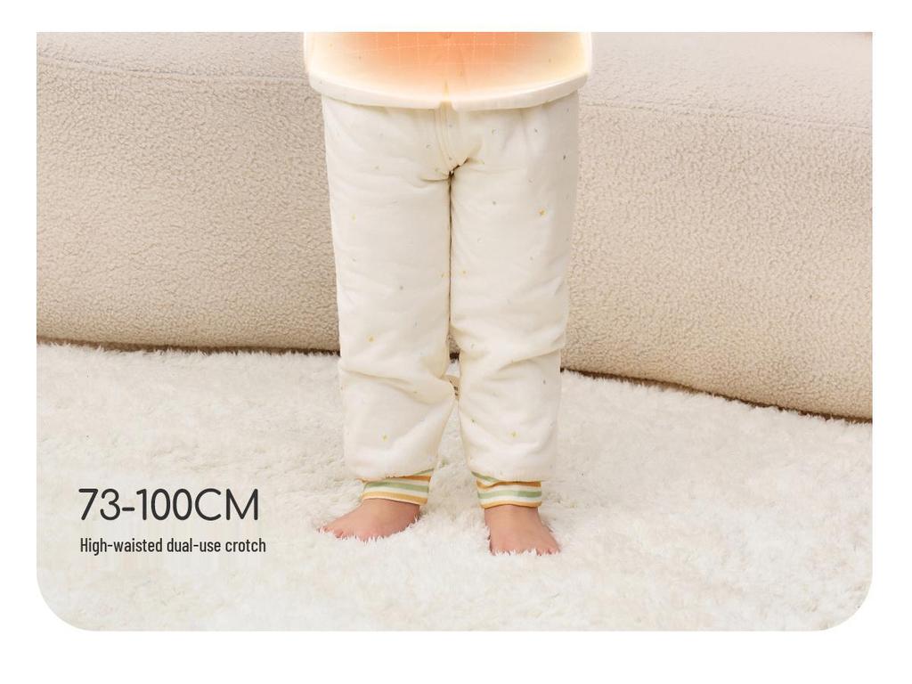 Детский пижамный комплект Jingqi из стеганого хлопка с высокой талией и защитой животика - Теплая, регулирующая температуру домашняя одежда для осени и зимы