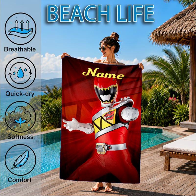 Custom Name Ranger Hero Pose Beach Towel Microfiber Beach Towel, Lightweight and Quick-Dry, for Summer Travel, Swimming Pool Gift