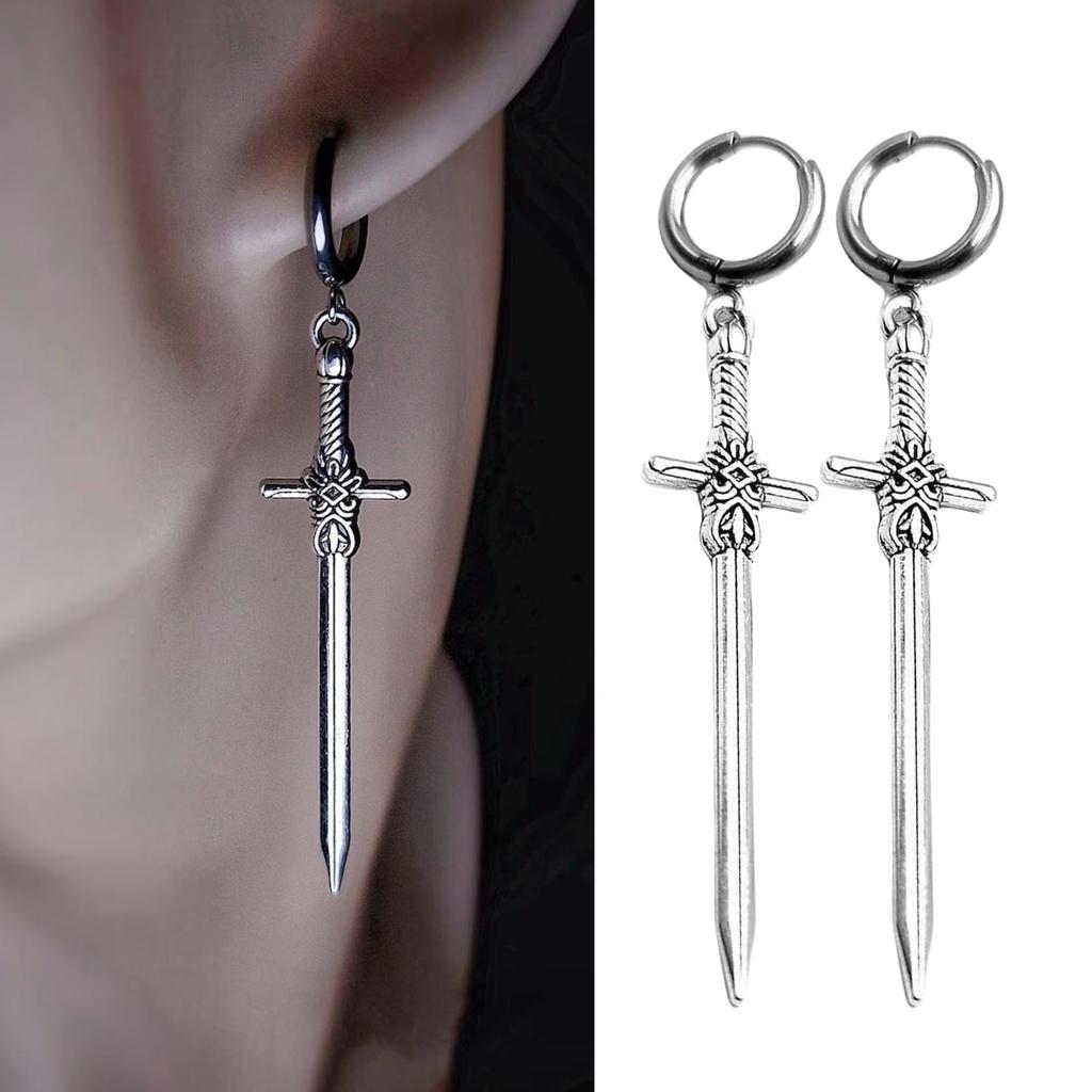 Elegant Silver Swords Earrings Symbolizing Strength Ear Hooks for Stylish Women Unisex Ear Accessories Party Jewelry