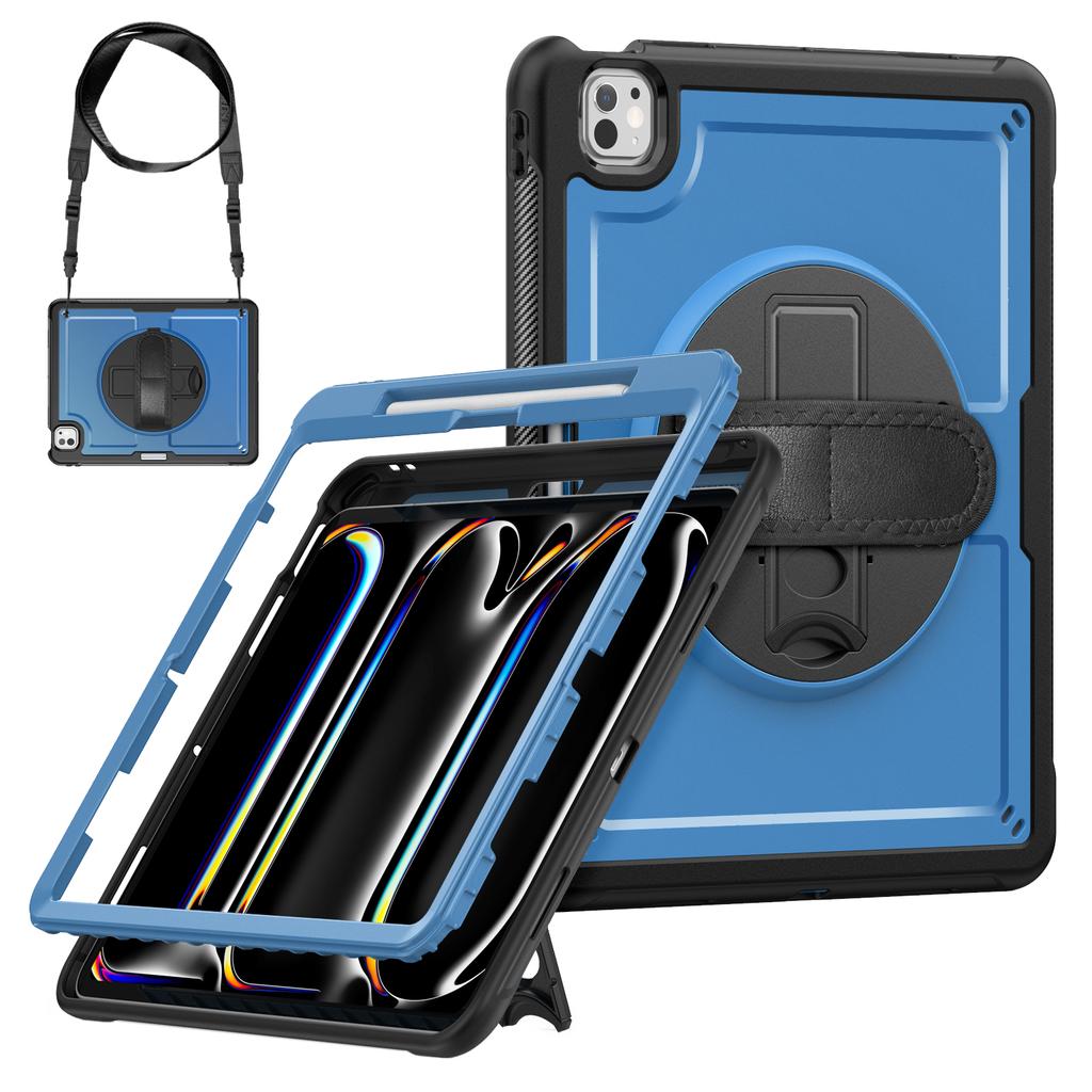 For iPad Pro 13 (2025)/13 (2024) Case Kickstand PC + TPE Tablet Cover with Hand Strap and Shoulder Strap