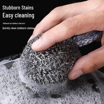 Шарик из нержавеющей стали с петлей: Безворсовая, нержавеющая кухонная щетка для чугунных кастрюль и посуды