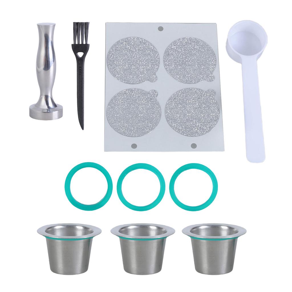 Многоразовая кофейная капсула из нержавеющей стали для кофемашины эспрессо, чашка, фильтр для кофейной капсулы, с темпером и ложкой, долговечная