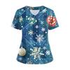 Женская футболка с коротким рукавом, рождественским принтом, V-образным вырезом, на пуговицах сбоку и разрезом