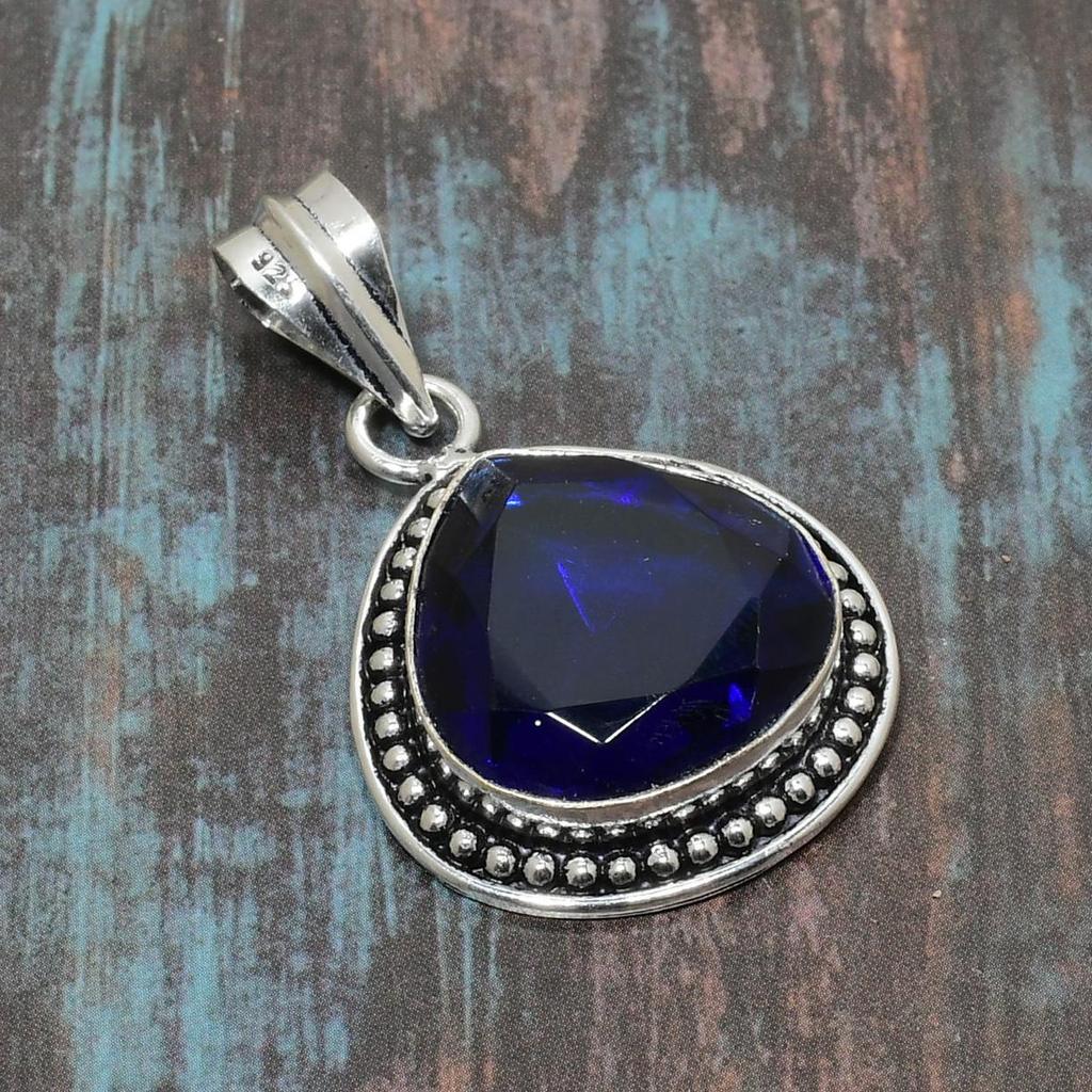 London Blue Topaz Gemstone Handmade Jewelry 925 Sterling Silver Pendant