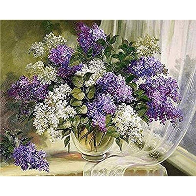 Алмазная живопись цветы полная дрель круглая алмазная вышивка фиолетовая лавандовая картина стразами домашний декор