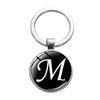 1PC A-Z Initial Name Letter Pendant Keychains Holder Round Alphabet Keyrings Art Photo Glass Cabochon Vintage Jewelry