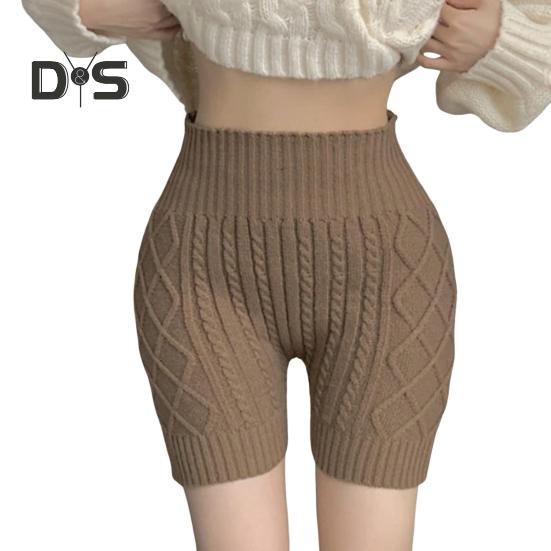 Женские зимние шорты-шорты, трикотажные, с высокой талией, эластичные, однотонные, сохраняющие тепло, защищающие от воздействия окружающей среды, базовые шорты для повседневной носки дома и не только