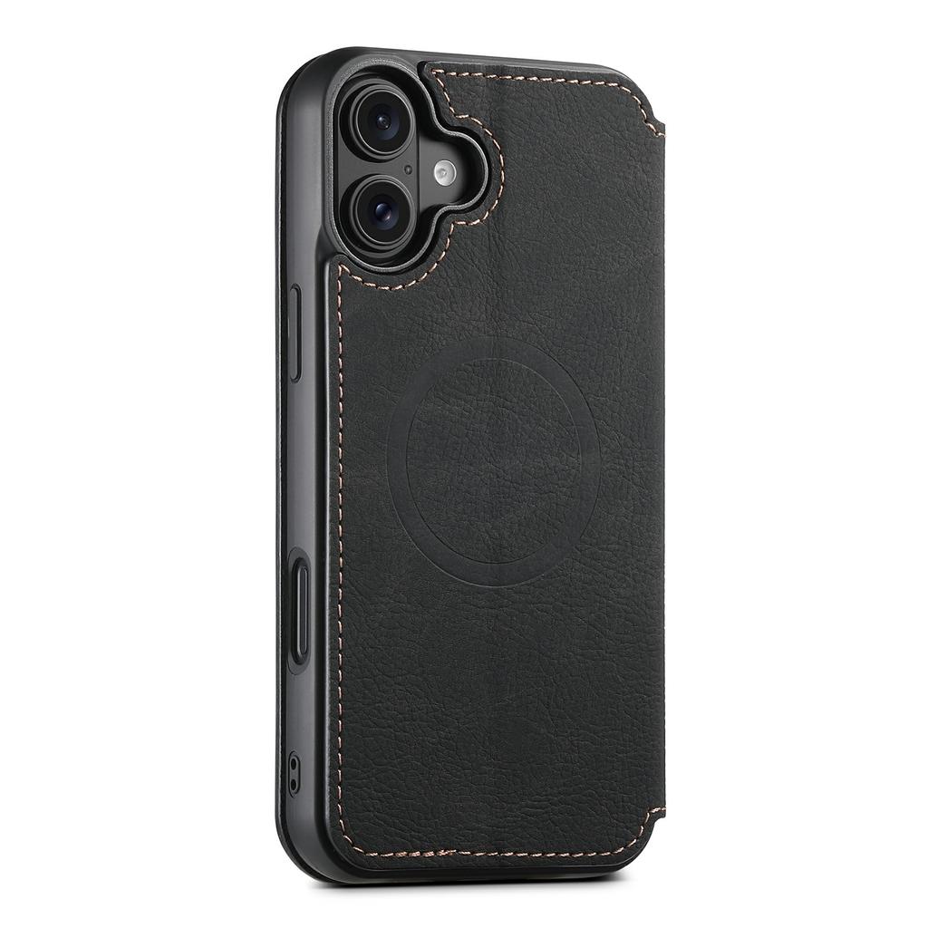 SUTENI J06 For iPhone 17 Case Litchi Texture Leather Wallet Phone Shell Compatible with MagSafe