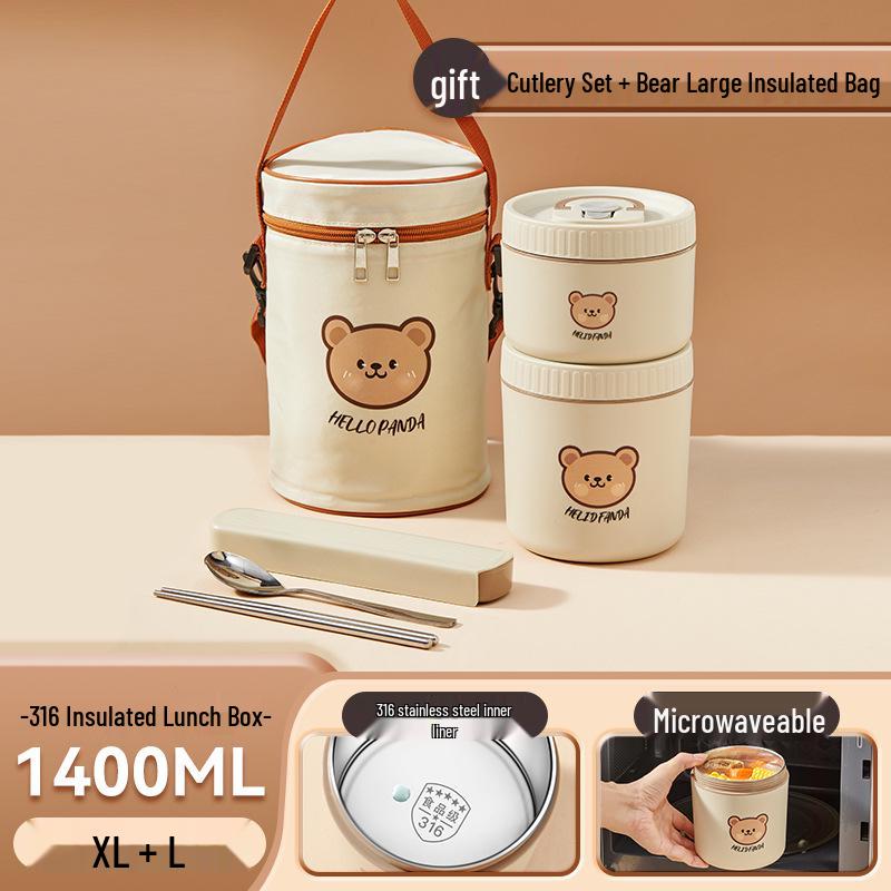 316 Stainless Steel Insulated Double-Layer Microwaveable Bento Lunch Box for Students and Office Workers