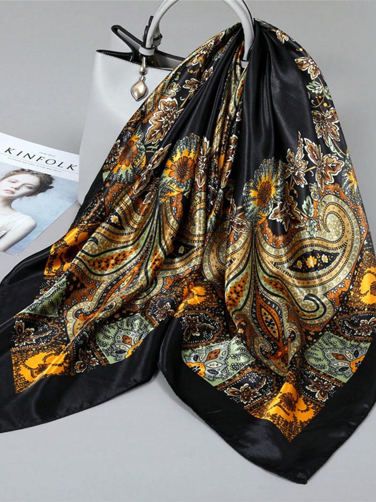 Bohemia Luxury 90cm Square Silk Hijab Scarf Women Neckerchief Female Headband Hair Bands Print Scarves Foulard Wrap Bandana