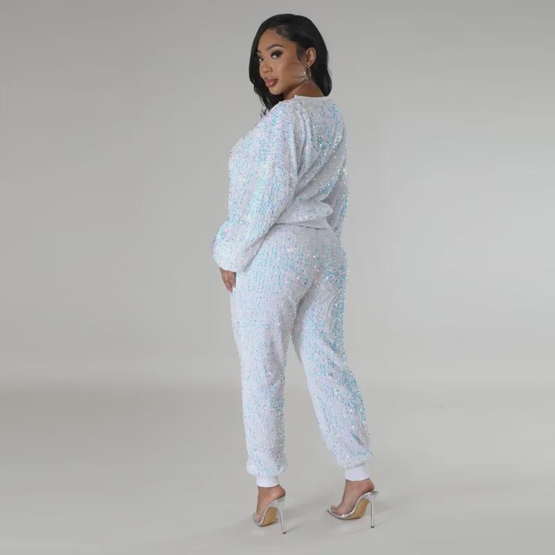 Европейский и американский женский костюм-двойка с длинными рукавами и пайетками - мода осень/зима для вечеринок и отдыха