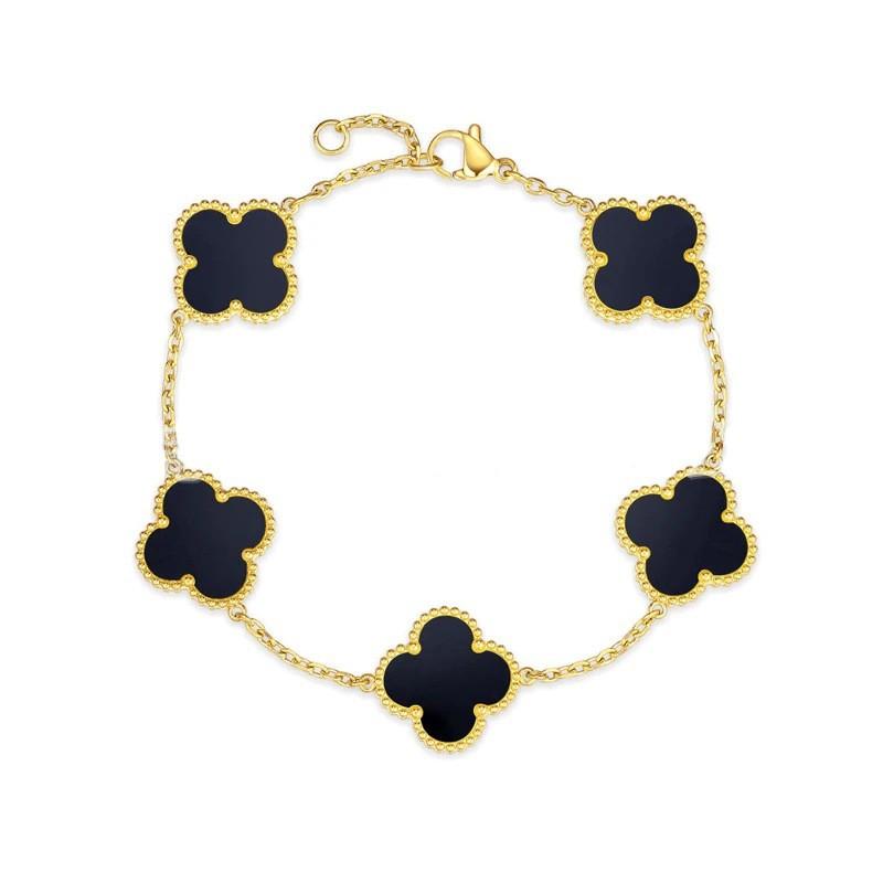 Браслет из 18-каратного золота 'Клевер-четырехлистник', высокая версия 15 мм, двухсторонний перламутр, пятицветный, с сохранением цвета, женский