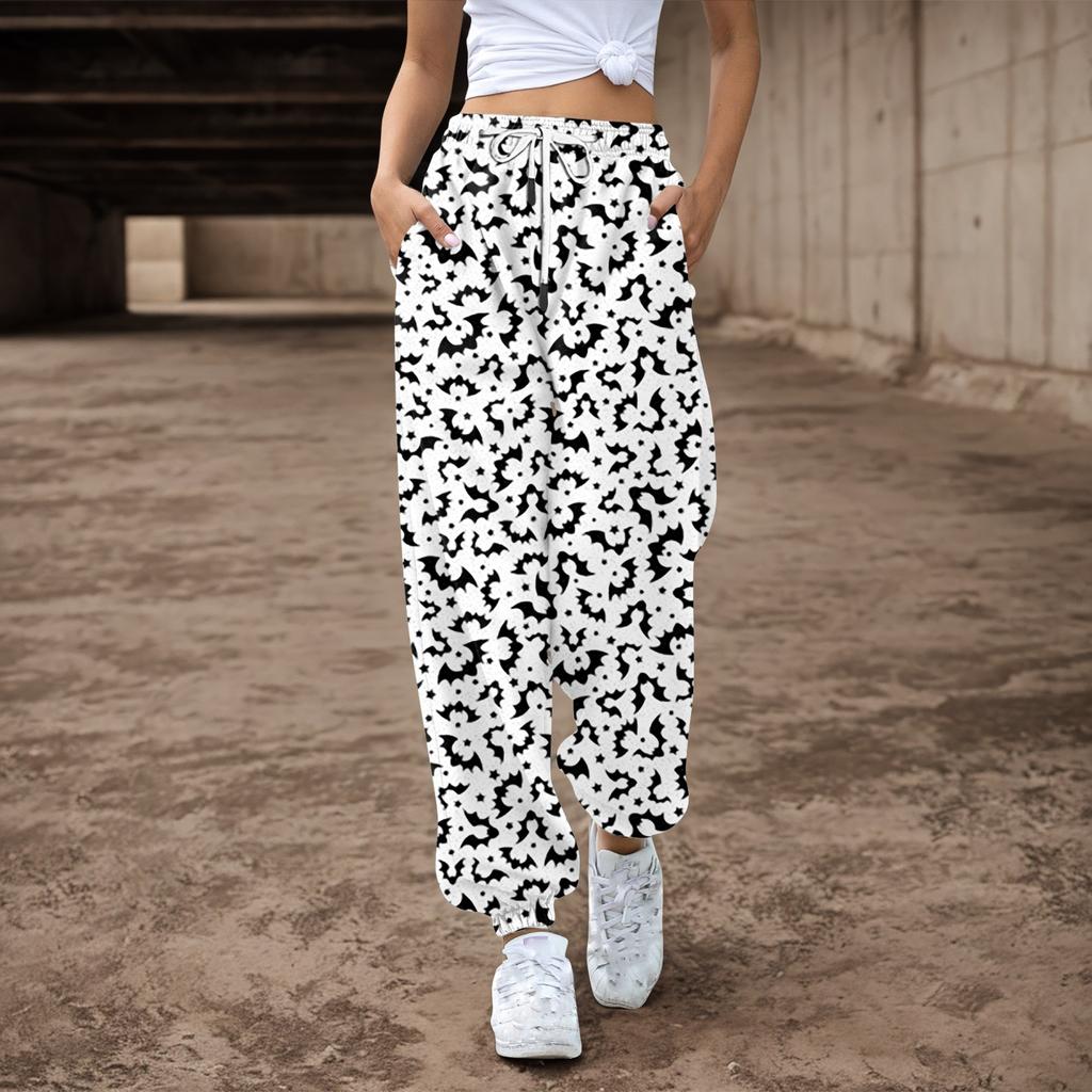 Женские спортивные штаны, мешковатые, с высокой талией, большие размеры, спортивные штаны с карманами, напечатанные брюки, брюки для женщин