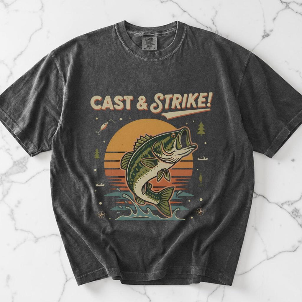 Cast and Strike Bass Fishing Shirt, Unisex Comfort Colors Tee, Largemouth Bass T shirt, Funny Fishing Gift, Gift for Dad, Vintage Fish Tee