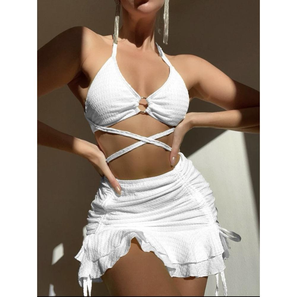 European and American Bikini Sexy Three-Piece Suit Women's Beach Swimsuit Fashion Lace-up Swimsuit