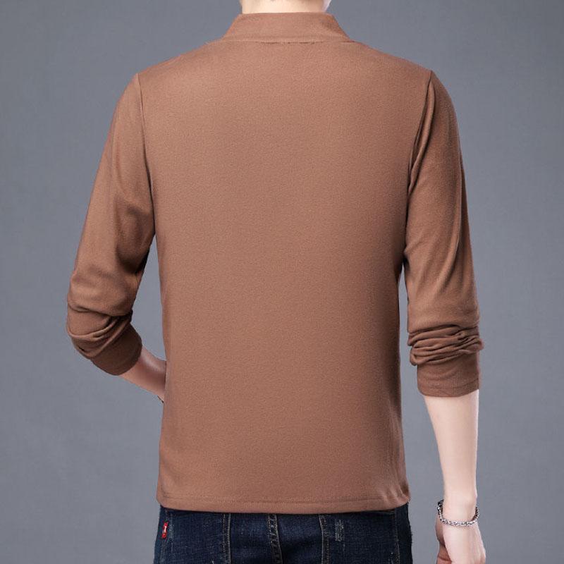 Зимняя мужская футболка с длинными рукавами, свитер, двусторонний флис, однотонная теплая рубашка с высоким воротником