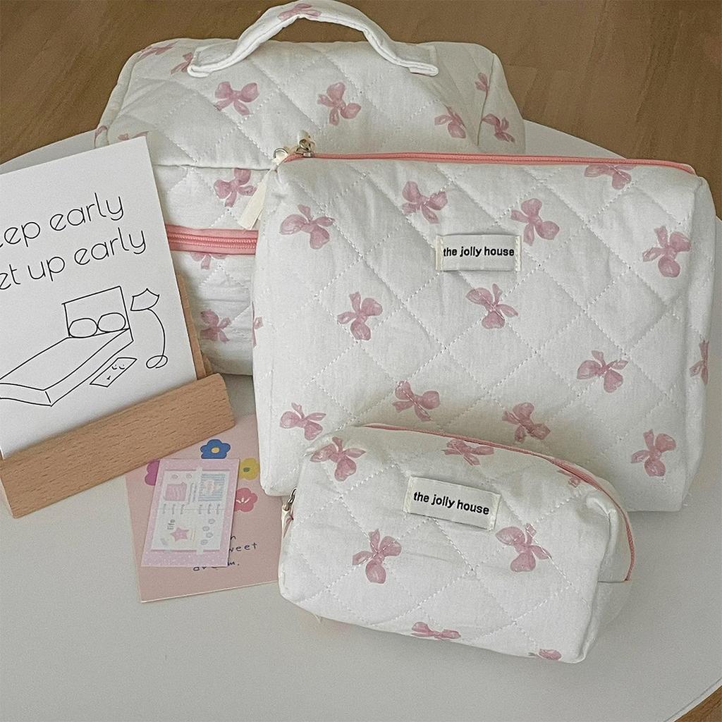 Korean 1 Pencil Piece Chic Case For Girl Sweet Simplicity White Color Bow Pencil Pouch Student High Capacity Soft Stationery Bag