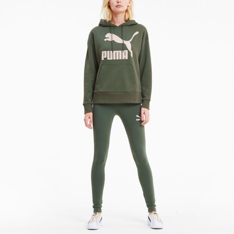 Puma Классические женские толстовки с капюшоном и принтом логотипа темно-зеленого цвета 599197-64