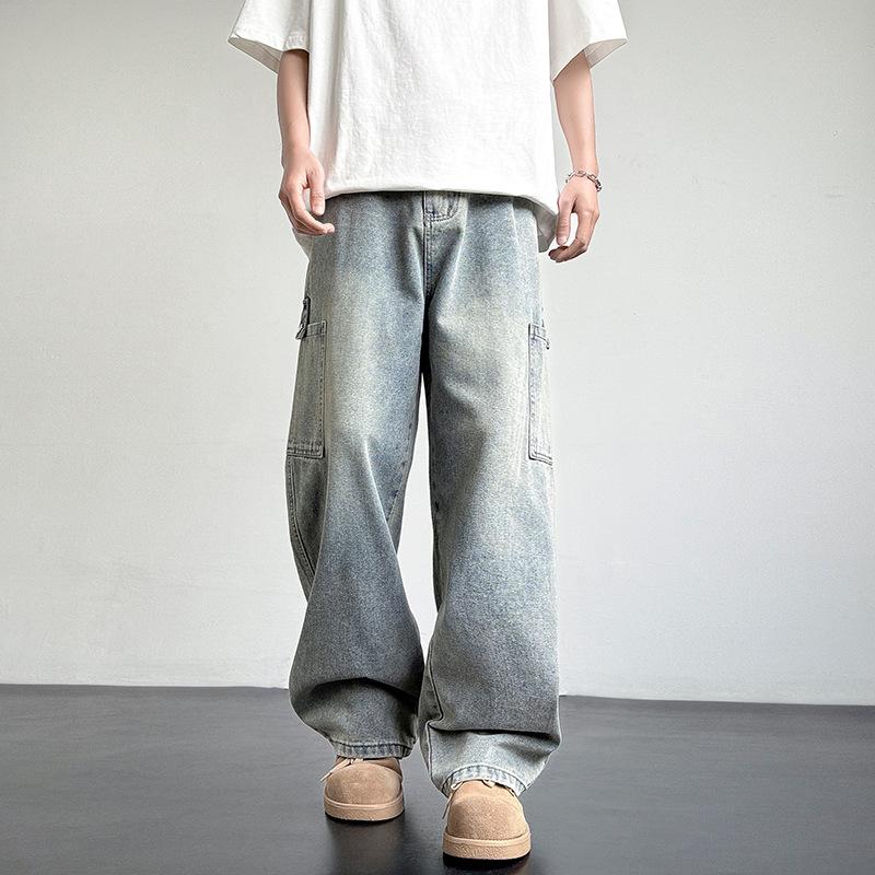 Jeans Men's Autumn Trendy High Street Loose Straight Pants Micro Wide Tooling Pants