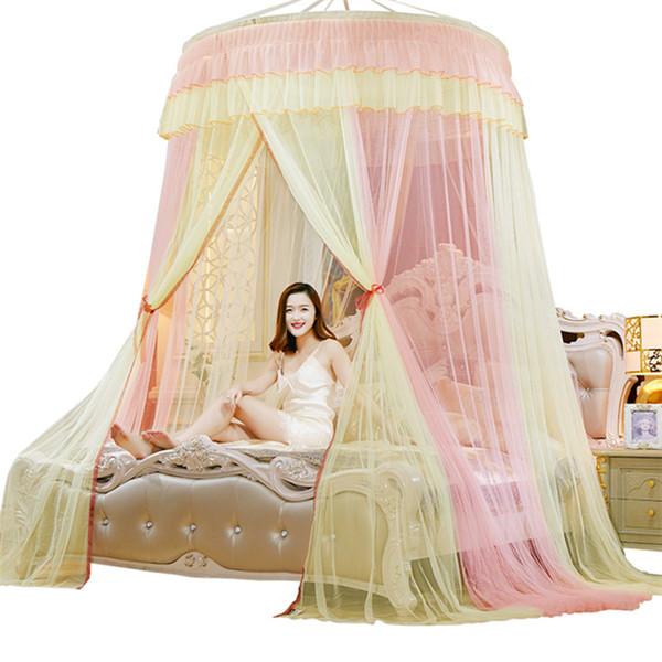 Романтическая купольная москитная сетка принцессы, градиентная двухцветная кружевная сетка для кровати, трехдверная подвесная сетка для кровати