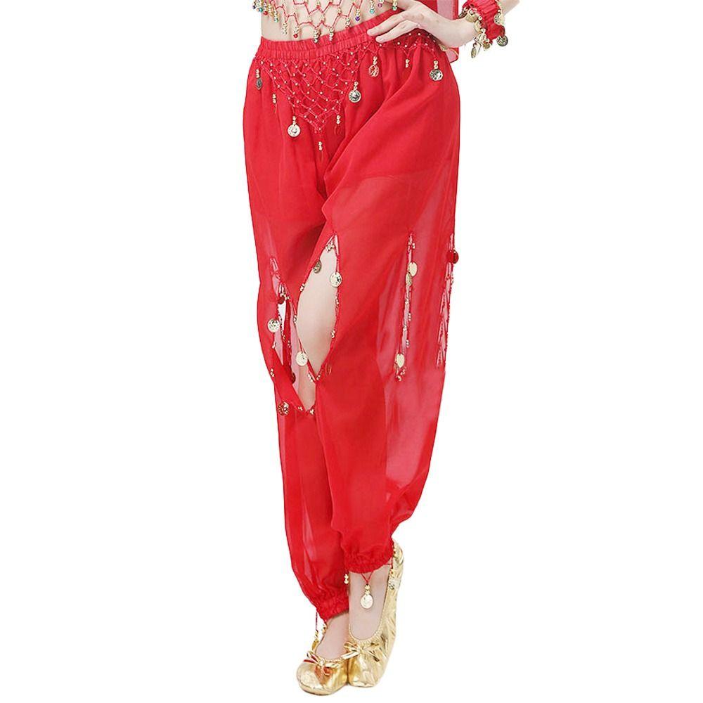1pcs Belly Dancing Trousers Women Chiffon Bloomers Shiny Sequins Tassels Dancing Pants Show Costumes