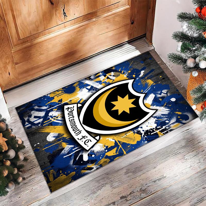 Коврик для пола Portsmouth FC с футбольным узором, мягкий, нескользящий, для помещений, спортивный декоративный коврик для спальни