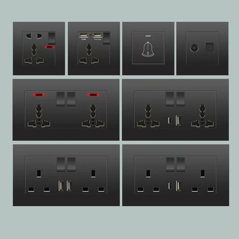 Черная настенная розетка UK 13A с USB Type C 18 Вт для быстрой зарядки, универсальная настенная розетка 220 В, электрический выключатель света