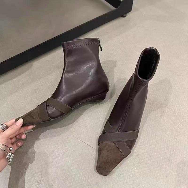 Модные женские замшевые теплые зимние ботильоны с леопардовым принтом, с острым носком, на среднем каблуке, модные ботинки, сексуальные челси, с задней молнией, на высоком каблуке
