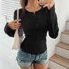 Сексуальная однотонная футболка с круглым вырезом и длинными рукавами, женская весенне-летняя футболка
