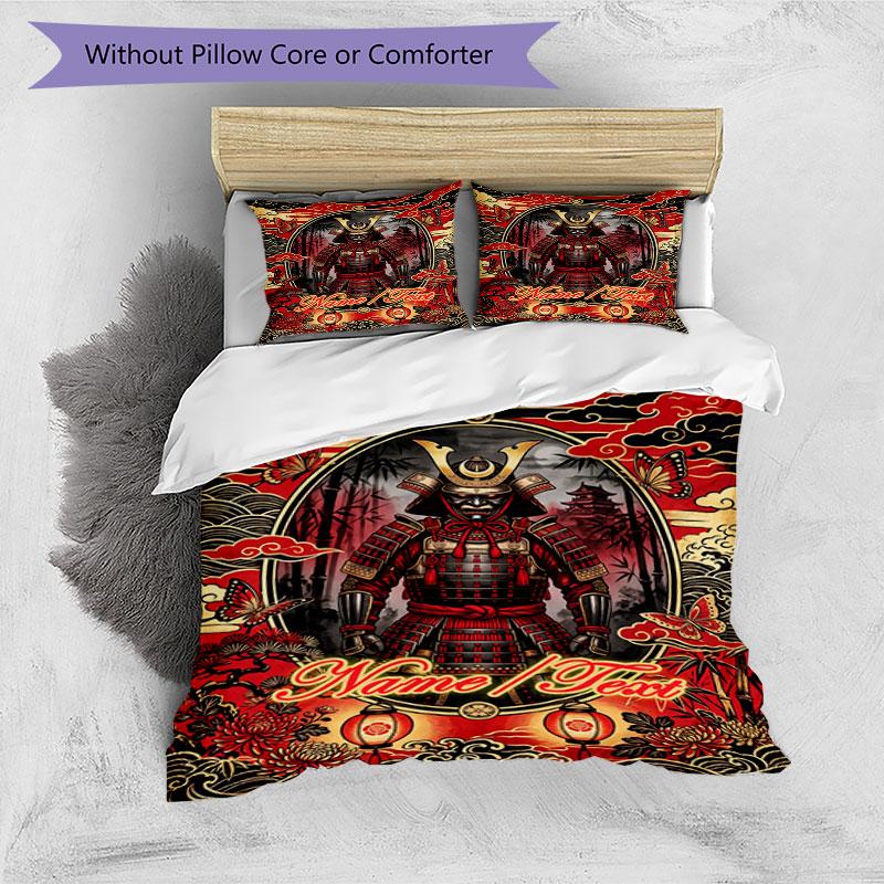 3PC Custom Name Samurai Armor Bedding Set Printed  Bedding Set Duvet Cover Closure Includes 1 Duvet Cover & 63 Pillowcases for Bedroom