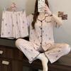 Cloud cotton pajamas women's summer new shell edge short-sleeved three-piece set simple and comfortable loungewear can be worn outside