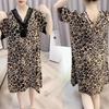 Women's Clothing Sexy Leopard Elegant V-Neck Lace Spliced Midi Dress Summer Straight Stylish Bow Casual All-match Loose Dresses