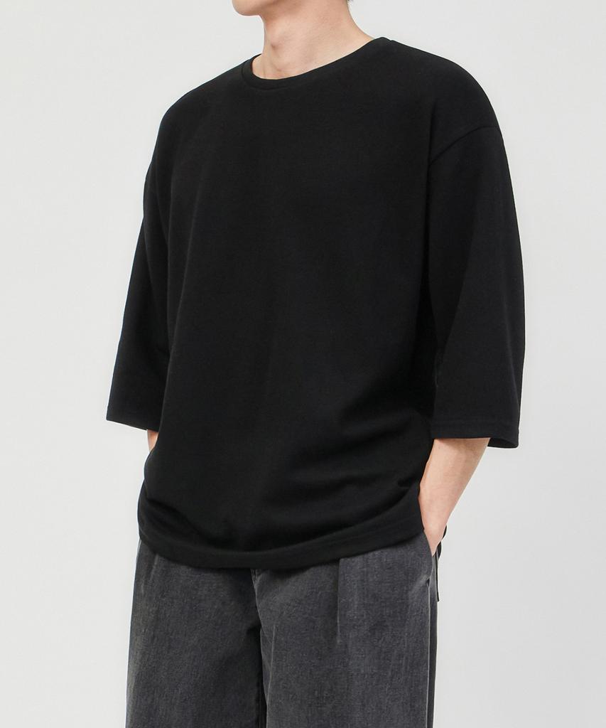 TOPBOY Double-Sided Oversized Crew Neck 3/4 Sleeve T-Shirt Black