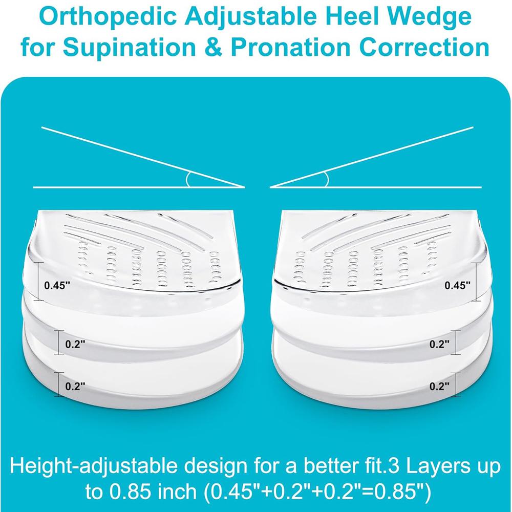 2 Pairs of 3-Layer Adjustable Heel Wedge Pads for Supination and Pronation Correction - Silicone Heel Insoles for Foot Alignment and Knee Pain Relief