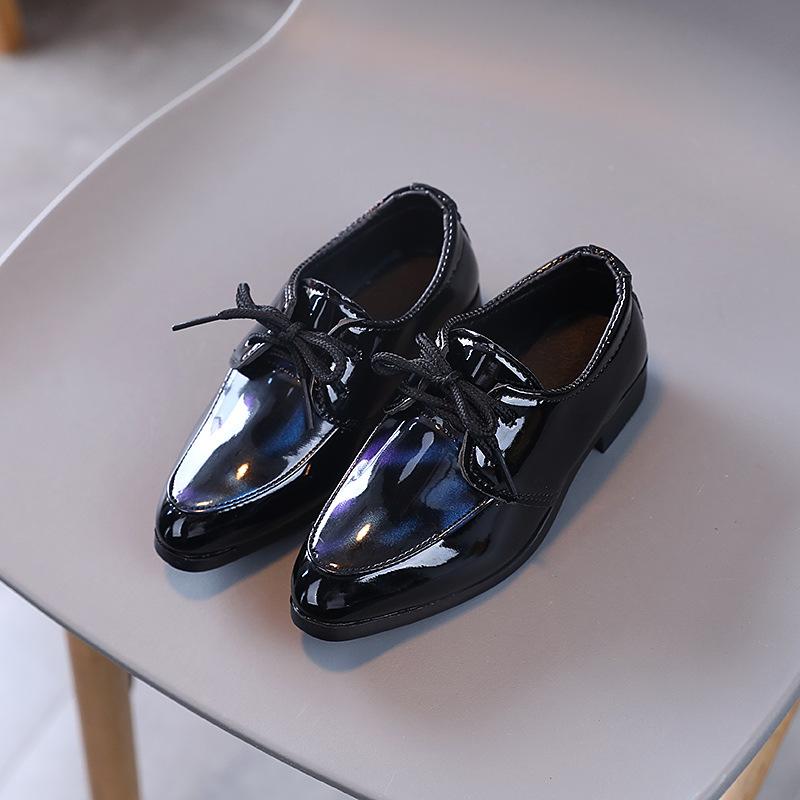 Kids Fashion Lace Up Versatile Pointed Toe Suit Shoes for Party Wedding Shows Spring 2024 Britain New Children Leather Shoes PU