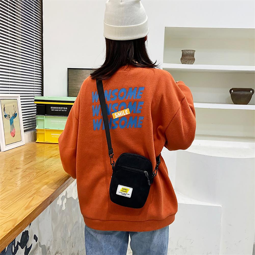 Женская вельветовая сумка-мессенджер на молнии, многослойная маленькая сумка через плечо (черный) *