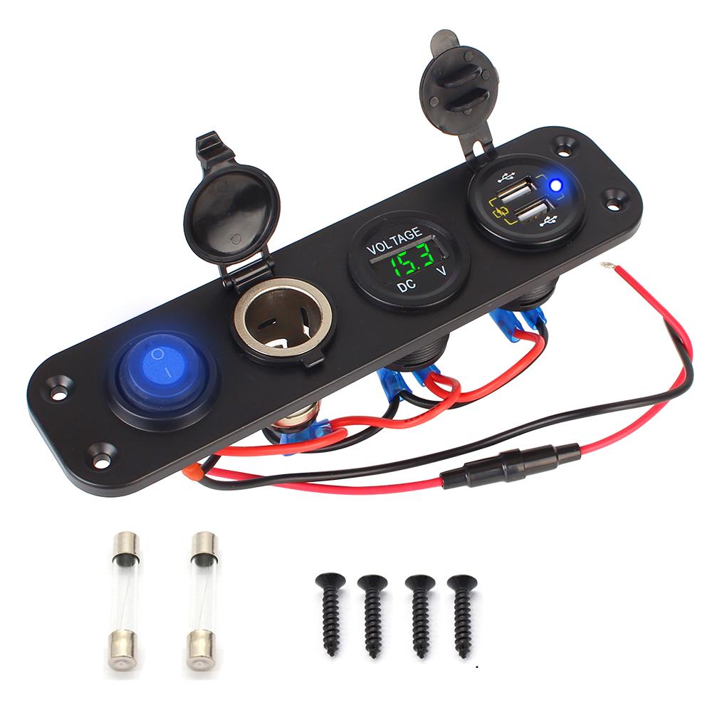 Автомобильное зарядное устройство QC 3.0, панель розеток, зарядное устройство с двумя USB-портами, адаптер питания, цифровой вольтметр, гнездо прикуривателя C Igarette